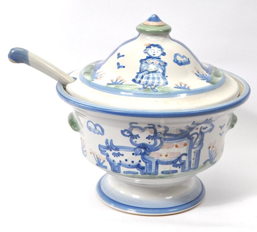 Large Covered Hadley Pottery Soup Tureen with Ladle