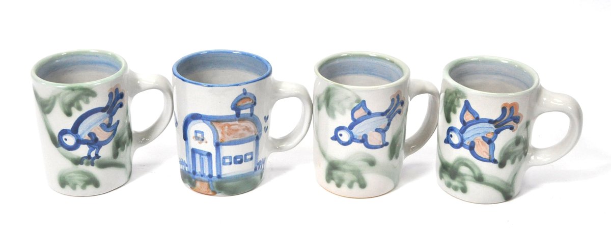 Four Hadley Pottery Drink Mugs