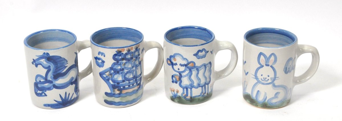 Four Hadley Pottery Drink Mugs
