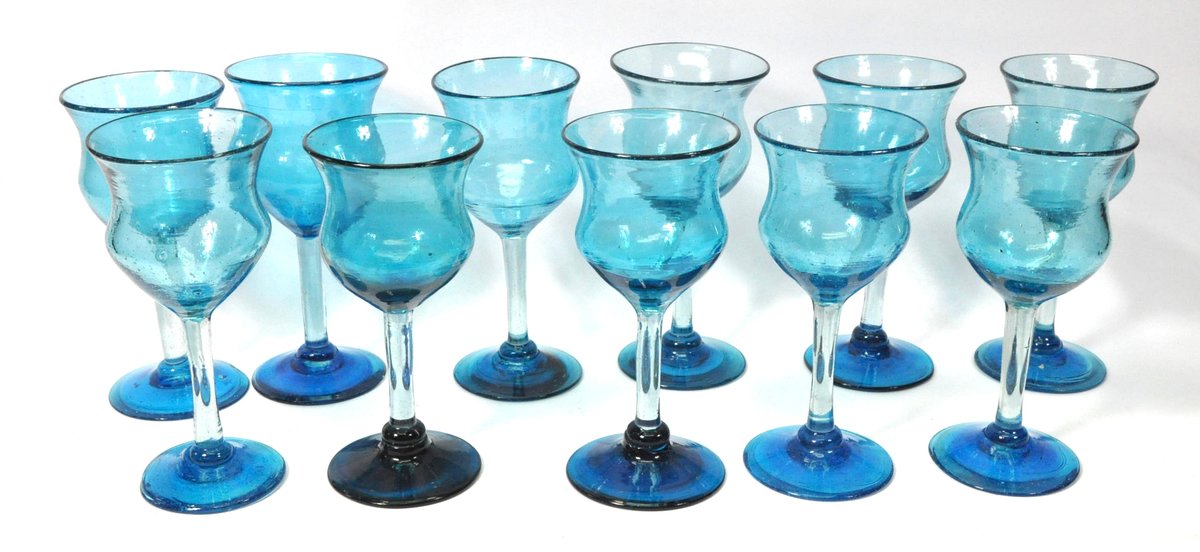 Eleven Vintage Hand Blown Mexican Goblets