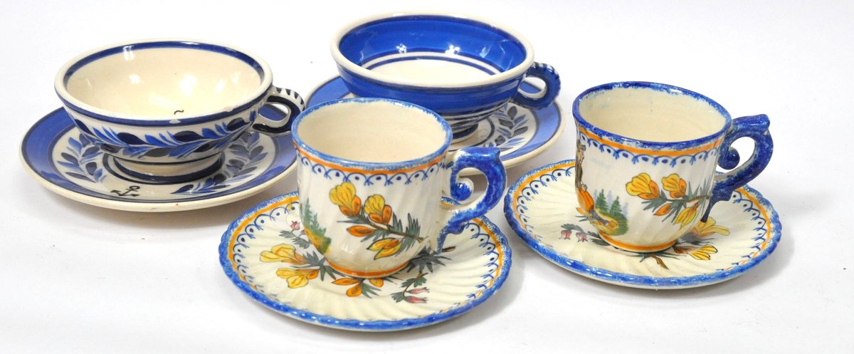 Two Pairs of French Teacups and Saucers