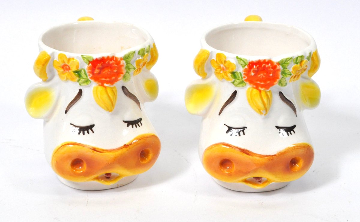 Two Lefton Floral Bossie Cow Mugs