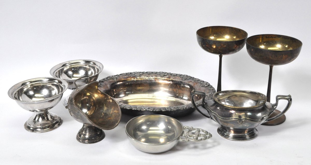 Eight Pieces of Silverplate and Pewter Hostess Ware