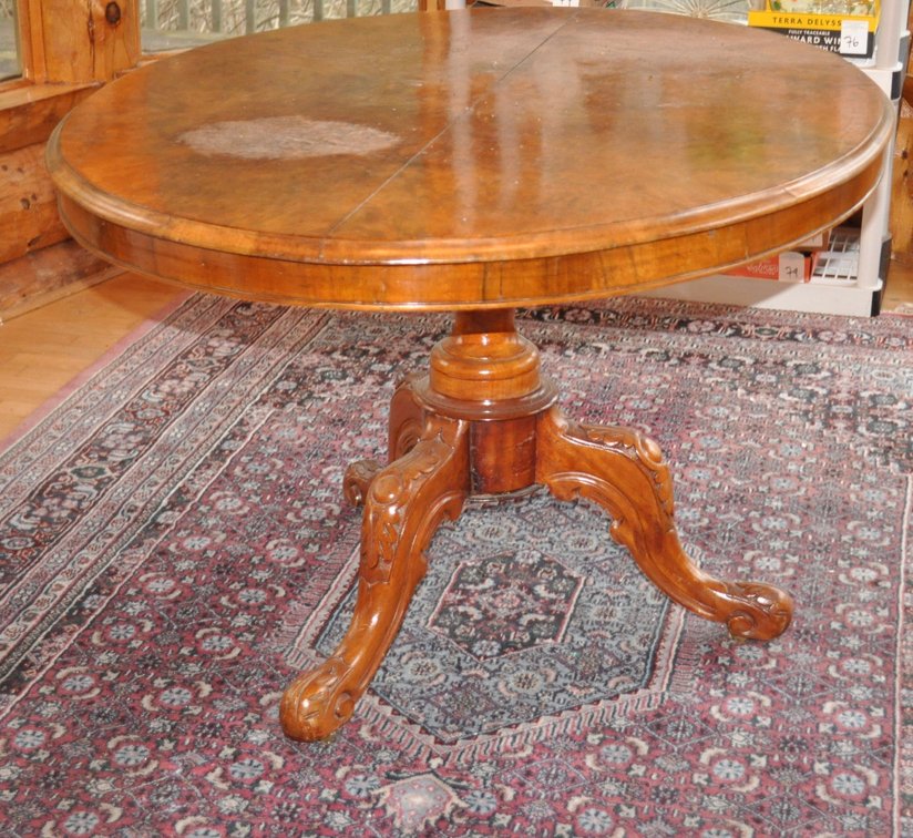 Antique Burled Walnut Dining Room Table
