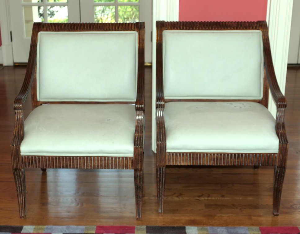 Neoclassical Style Pale Gray Blue Leather Chairs