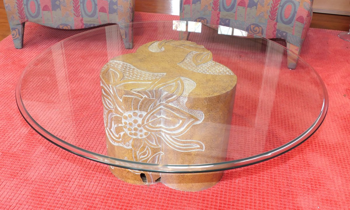 Glass Top Coffee Table with Foliate Design Base