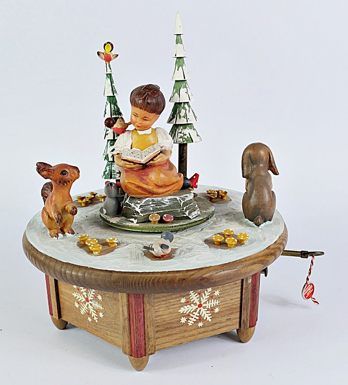Hand Carved Swedish Made Music Box with Thorens Movement