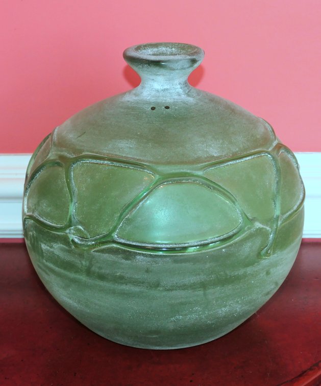 Hand Blown Mdina Style Green Studio Art Glass Vase