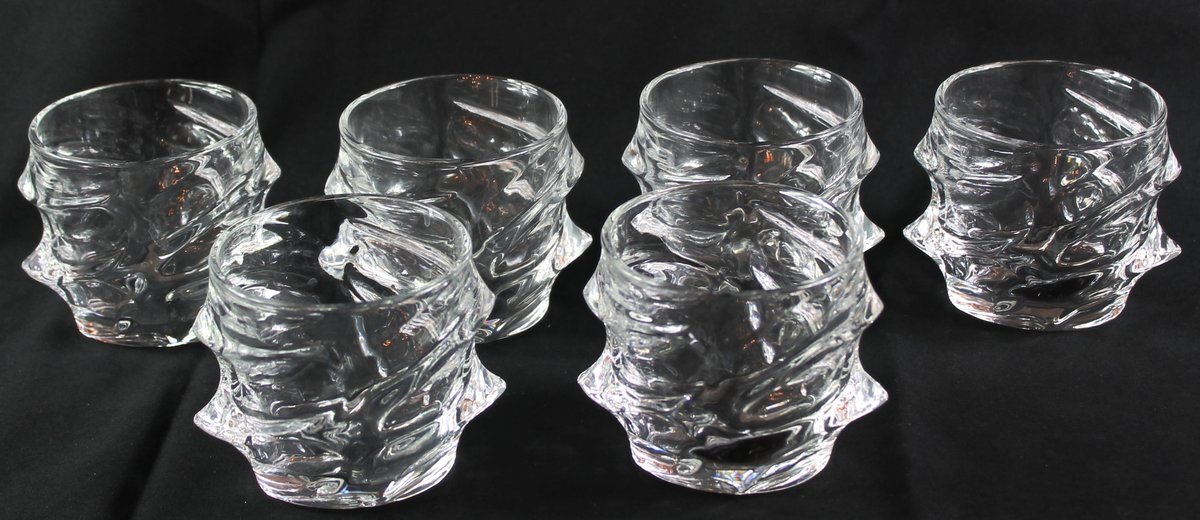 Set of Six Oval Iceberg Storm Crystal Whiskey Glasses