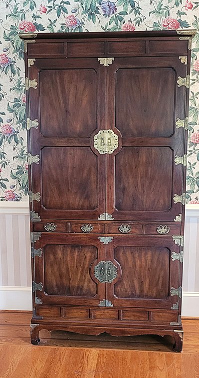 Henredon Mahogany Finish Pan Asian Tall Bar Cabinet