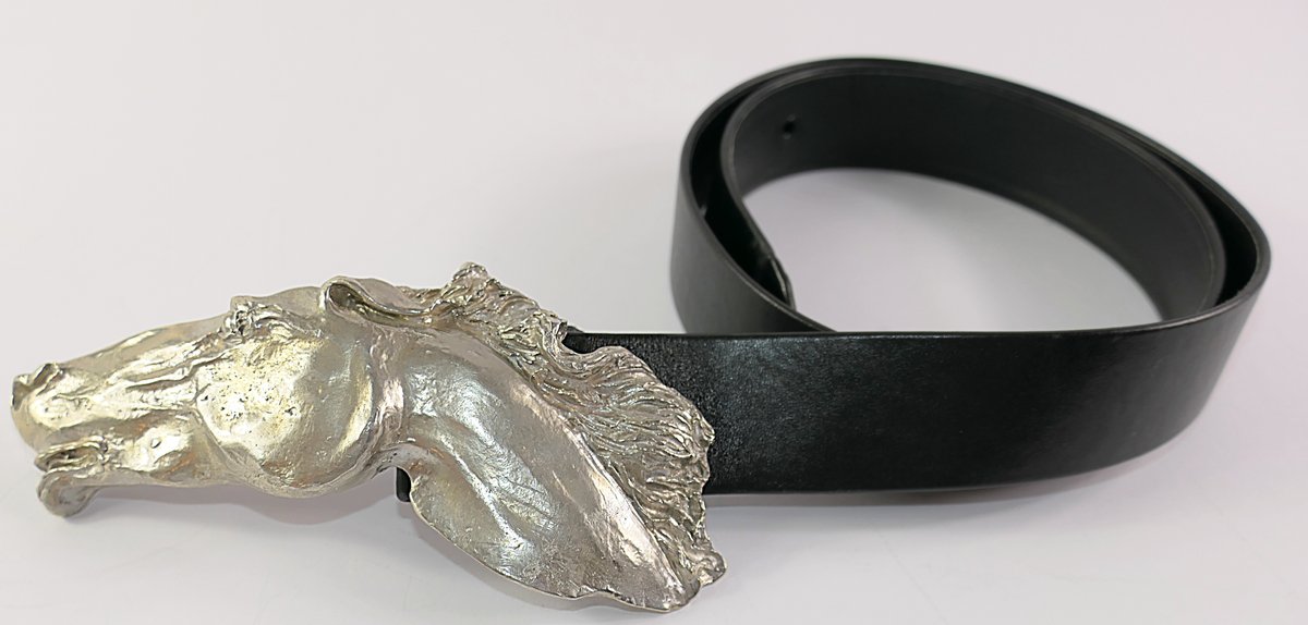 1976 Christopher Ross Horse Head Buckle and Black Belt