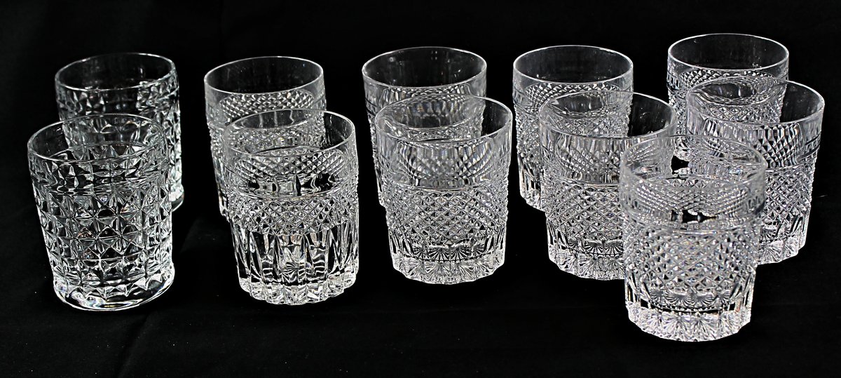 Three Sets of Crystal Whiskey Glasses