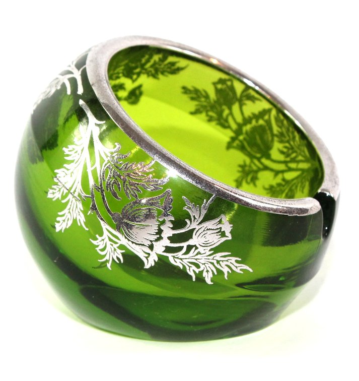 Viking Glass Ashtray with Sterling Silver Overlay