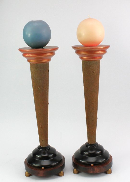 Pair of Art Deco Style Candle Holders Signed by S L Kane