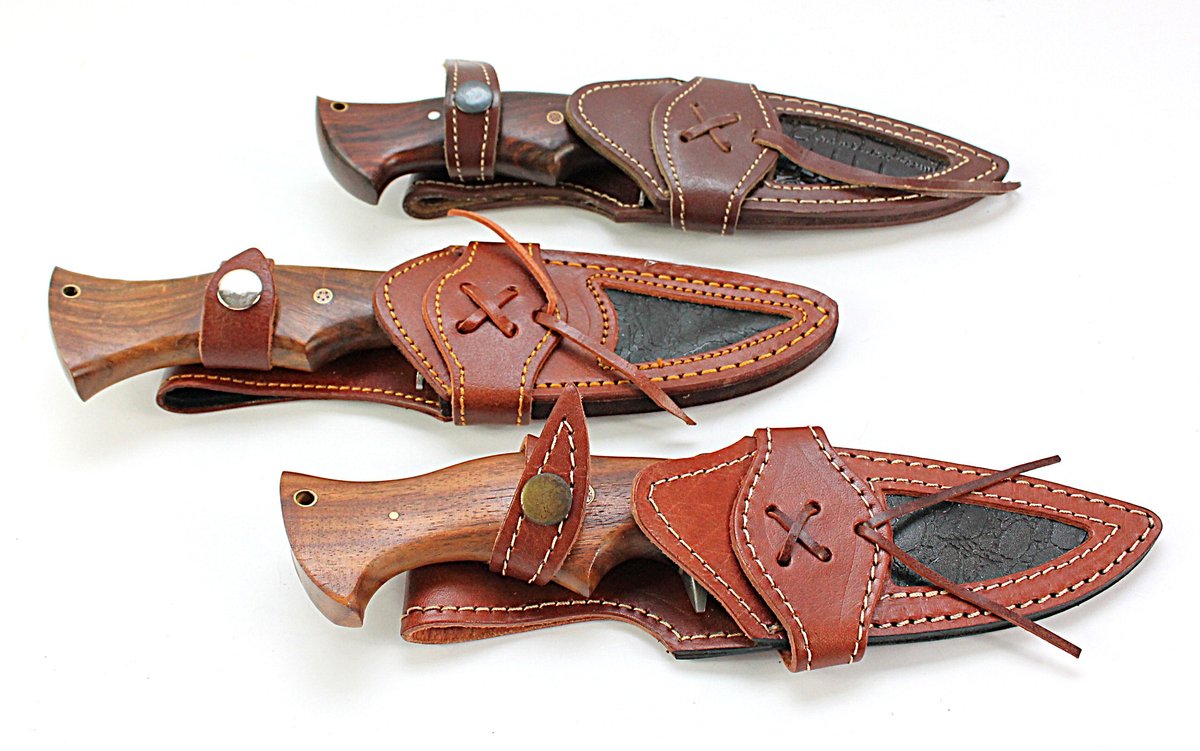 Three Damascus Steel Fixed Blade Knives with Sheafs