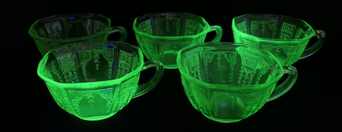 Five Uranium Glass Tea Cups