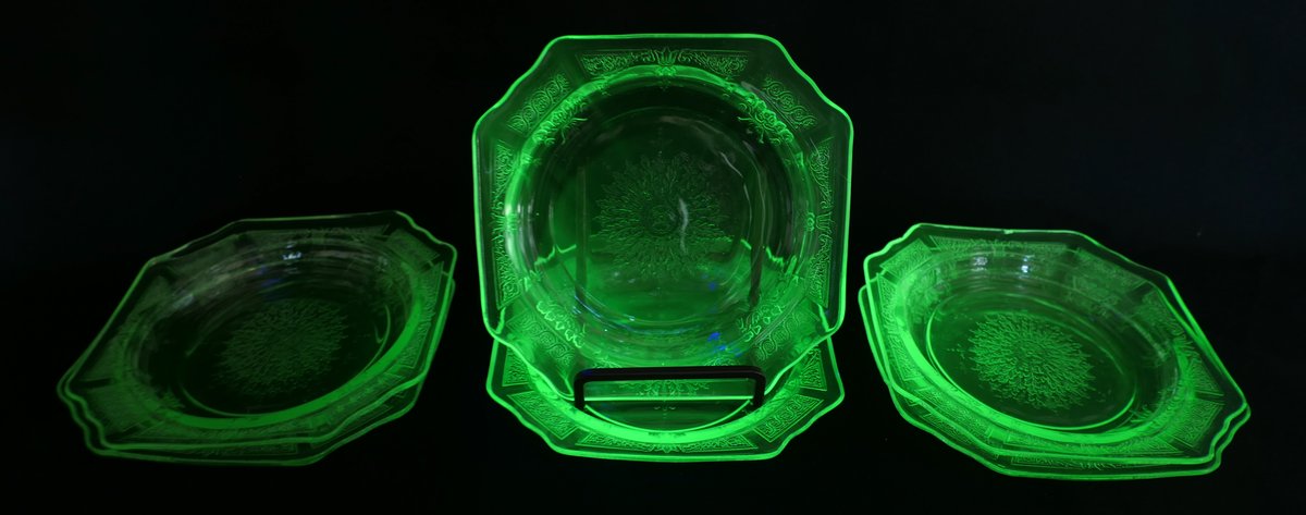 Six Uranium Glass Cake Plates