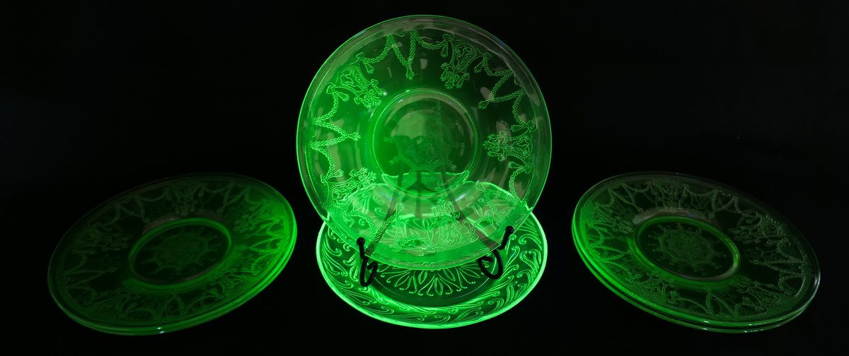 Six Uranium Glass Cake Plates