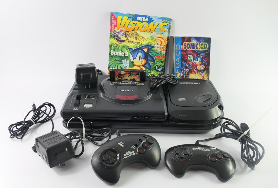Sega Genesis with Sega CD Console Attachment and More
