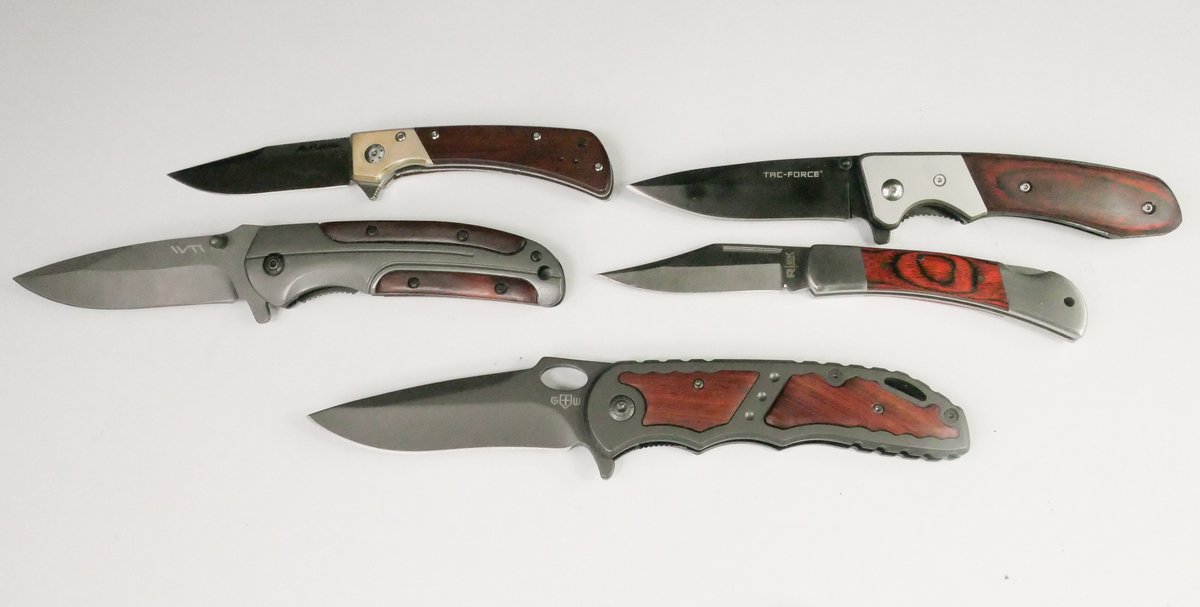 Five Branded Folding Lock Back Pocket Knives