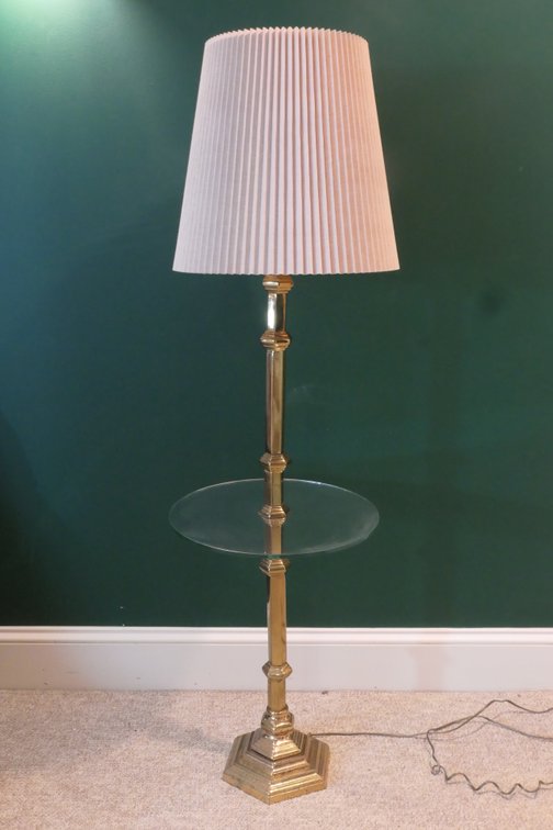 MCM Brass Floor Lamp with Glass Table Top