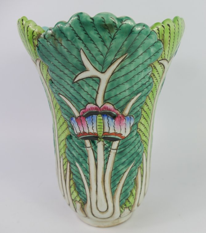Chinese Porcelain Bok Choy and Butterflies Vase