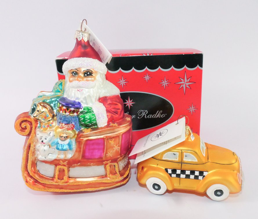 Christopher Radko "Heartlight Express" Santa and Taxi Cab Ornaments