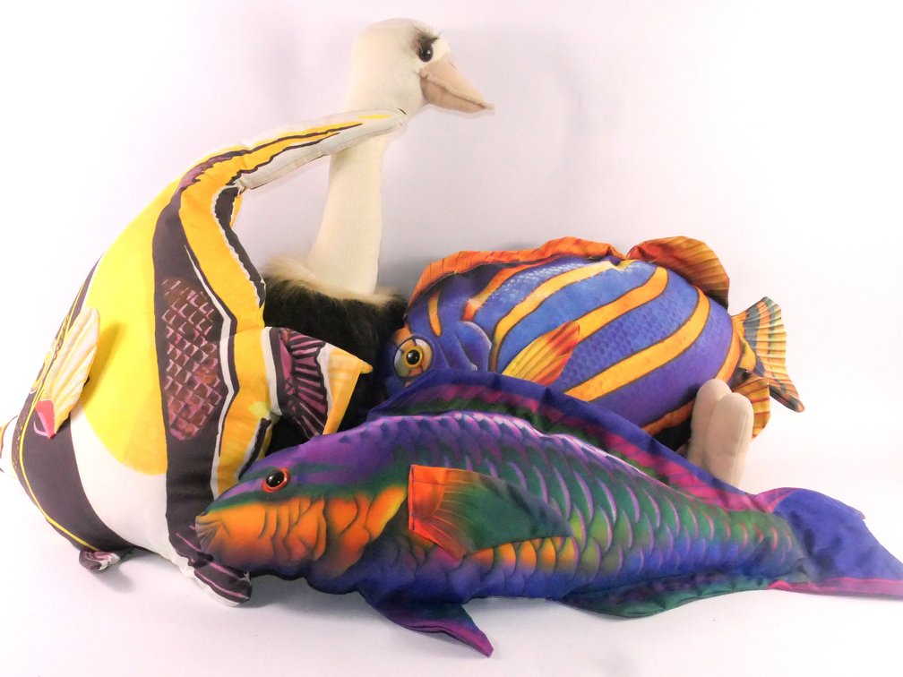 Tropical Fish Pillows and Ostrich Stuffed Animal