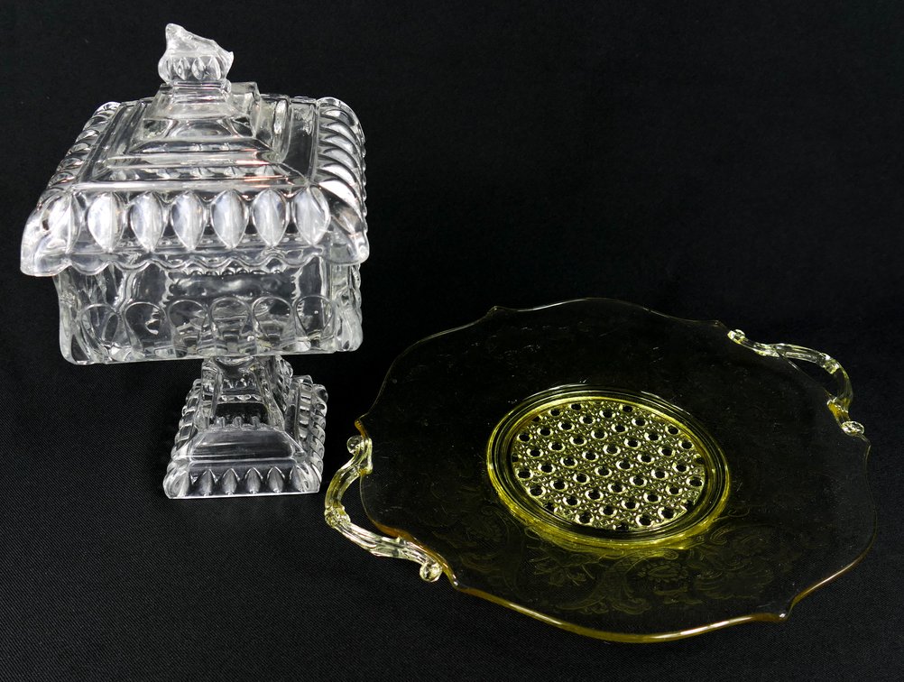 Jeannette Glass Candy Dish and Yellow Depression Glass Plate