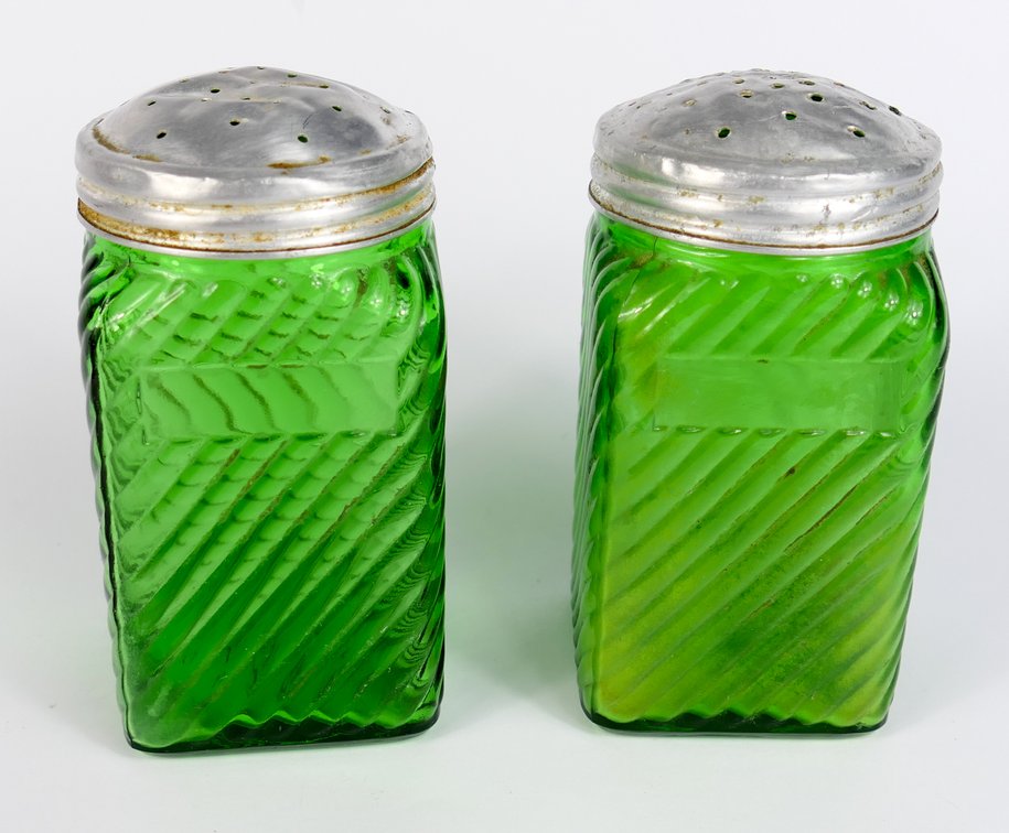 Owens-Illinois Green Swirl Glass Shakers