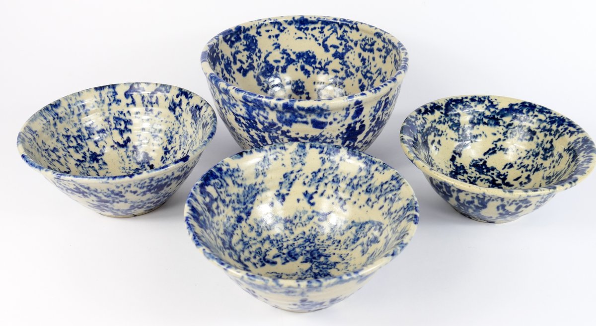 Frye Studio Pottery Blue Spongeware Nesting Bowls