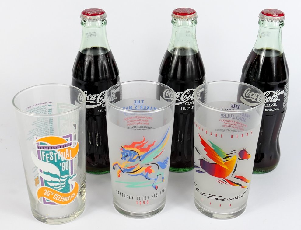 Derby 121 Coca-Cola Bottles and Derby Festival Glasses