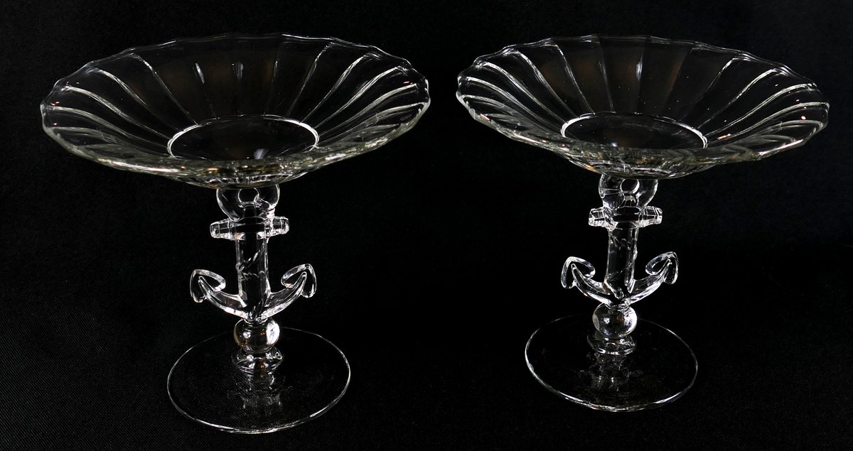 Unique Nautical Themed Clear Glass Compotes