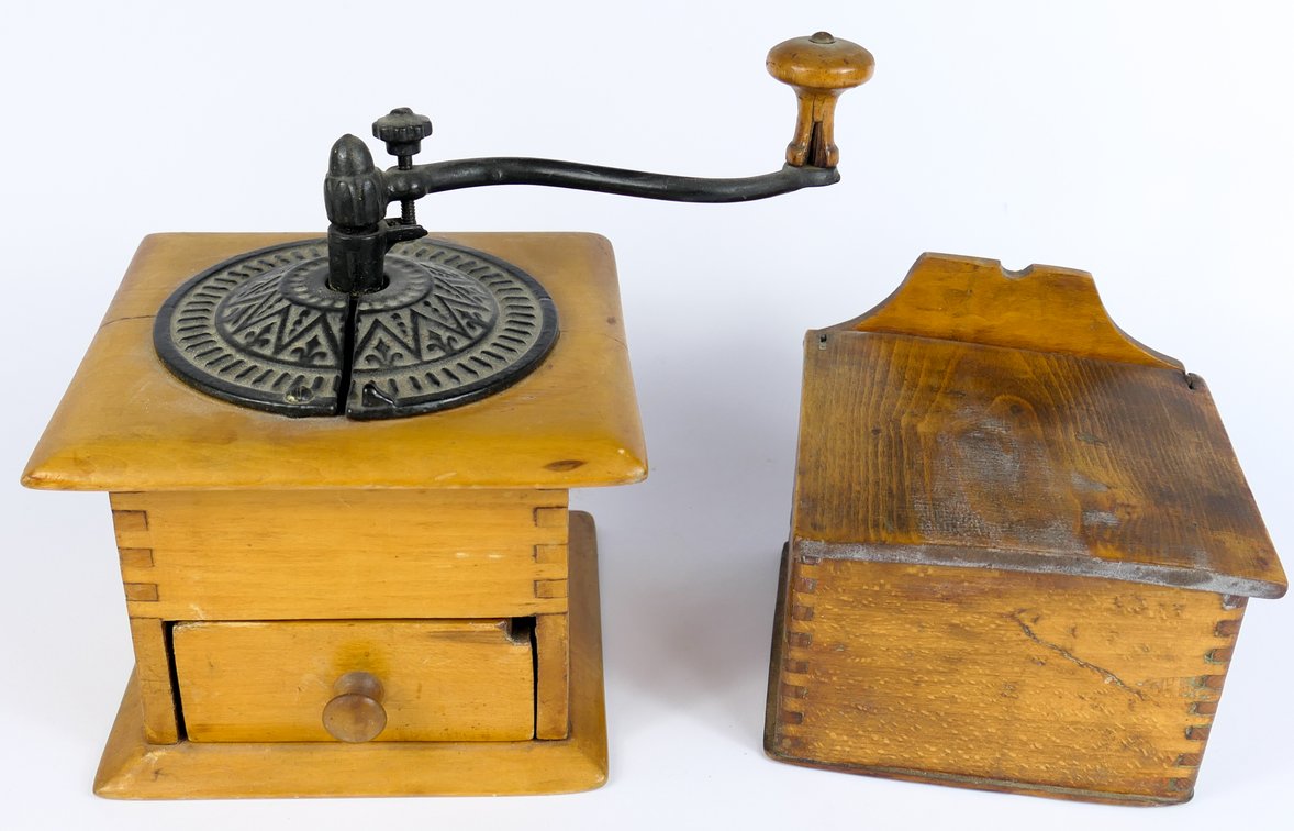 Wooden Coffee Grinder and Salt Box