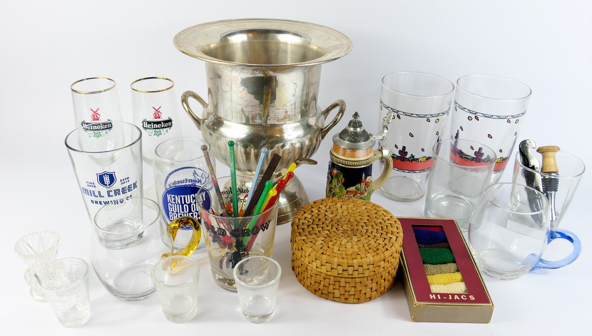 Champagne Bucket, Glassware, Swizzle Sticks, and More