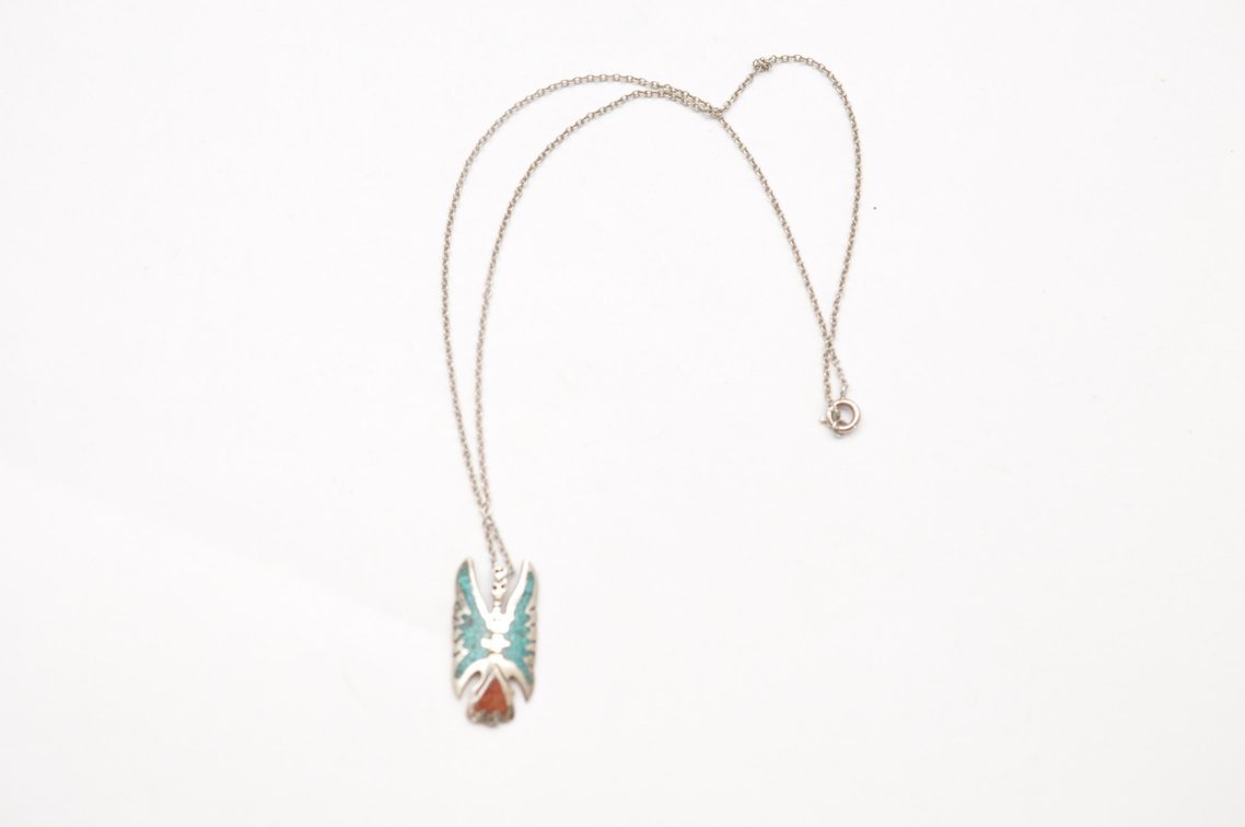Native American made Sterling Silver Necklace with Thunderbird Pendant