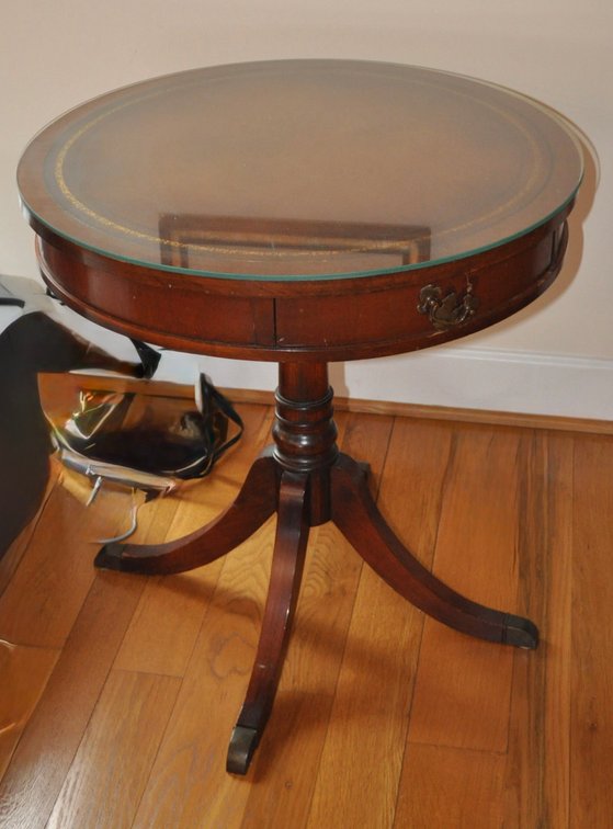 Circular Mahogany and Leather Table