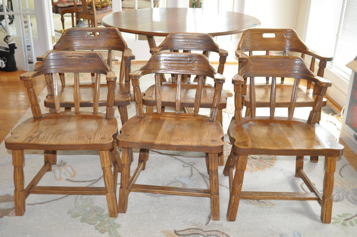 Six Solid Oak Tavern Chairs
