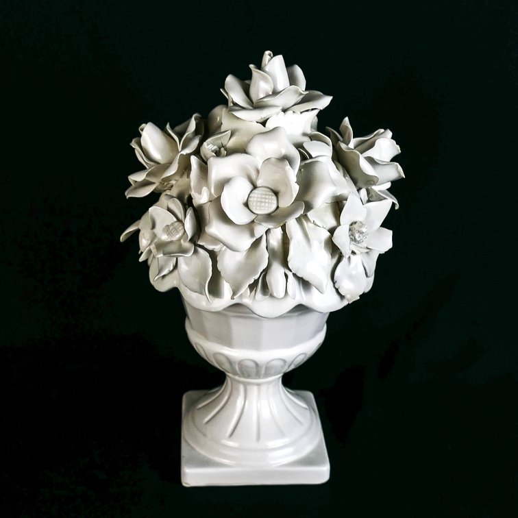 White Majolica Lidded Urn