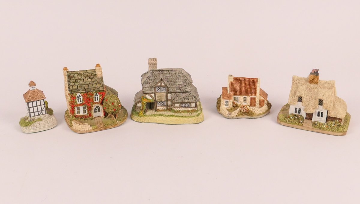 Five Handmade and Handpainted Miniature Houses