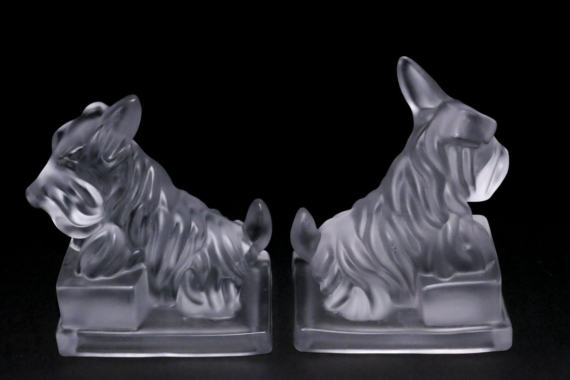 Pair of Frosted Glass Scottie Dog Bookends