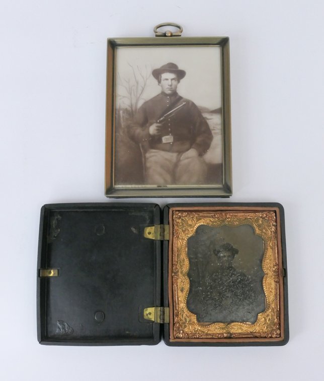 Antique Tintype Photo and Modern Reproduction of Soldier