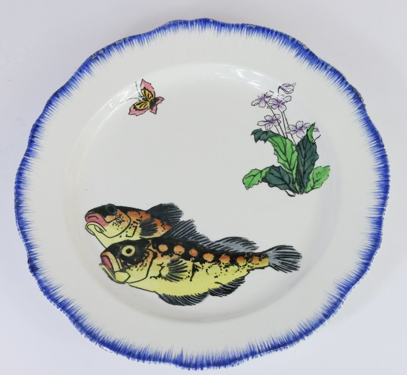 Ernest-Baptiste Leveille Fish with Small Flowers and Butterfly Earthenware Plate