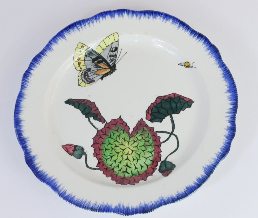 Ernest-Baptiste Leveille Water Lily, Butterfly, and Snail Earthenware Plate