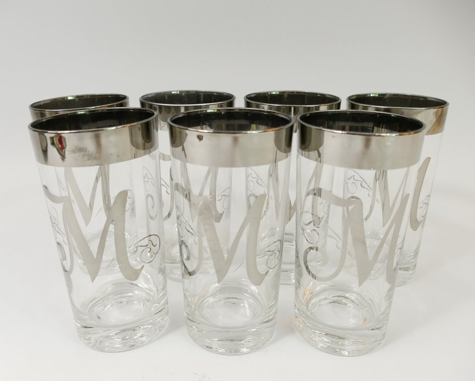 MCM Dorothy Thorpe Style Monogrammed Highball Cocktail Glasses