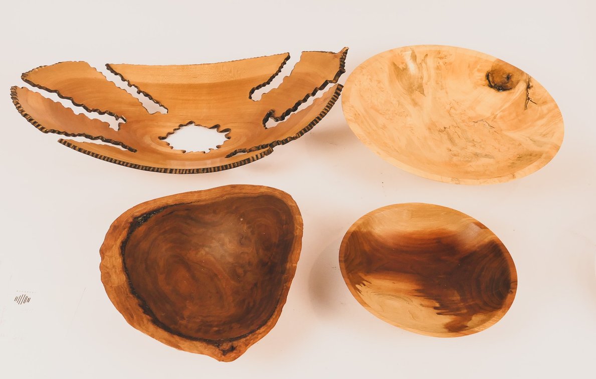 Four Handcrafted Wooden Bowls