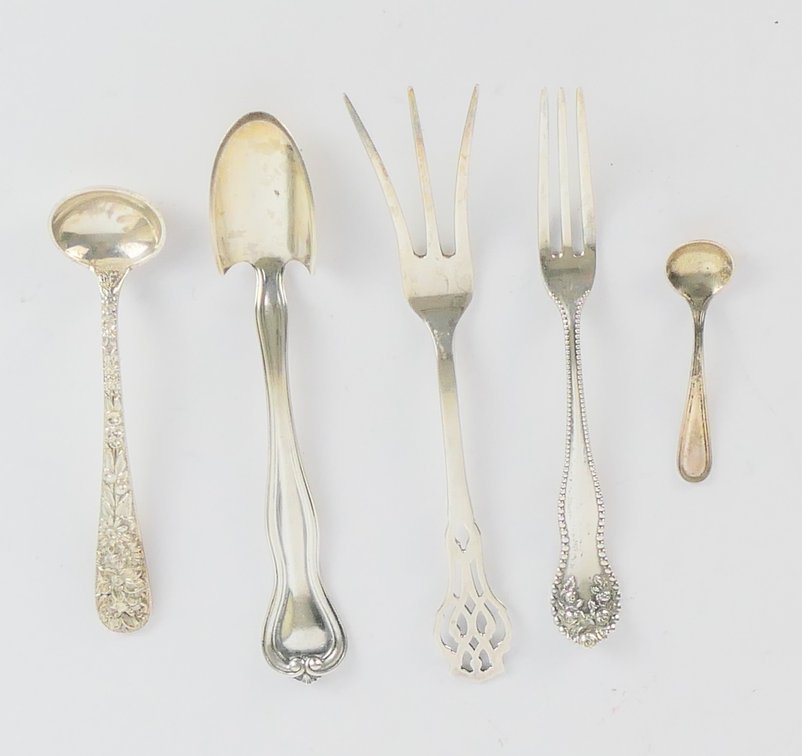 Five Small Sterling Silver Serving Utensils
