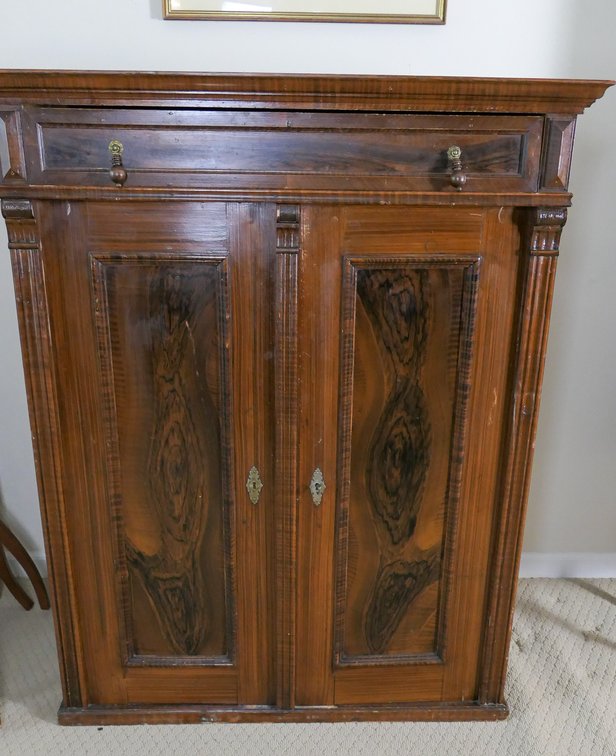 Walnut Finish Double Blind Door Storage Cabinet