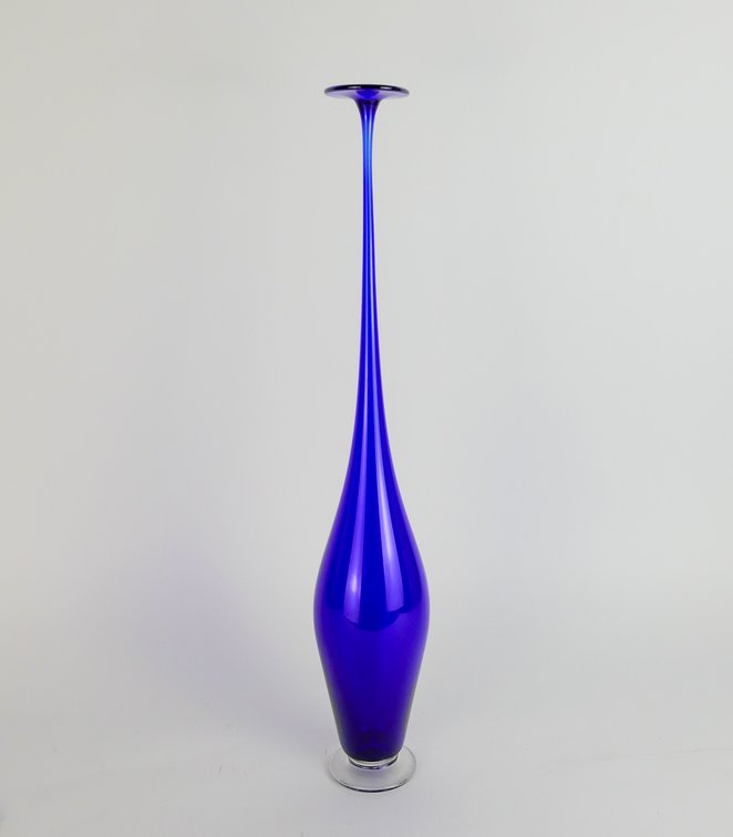 Elongated Neck Cobalt Blue Art Glass Vase