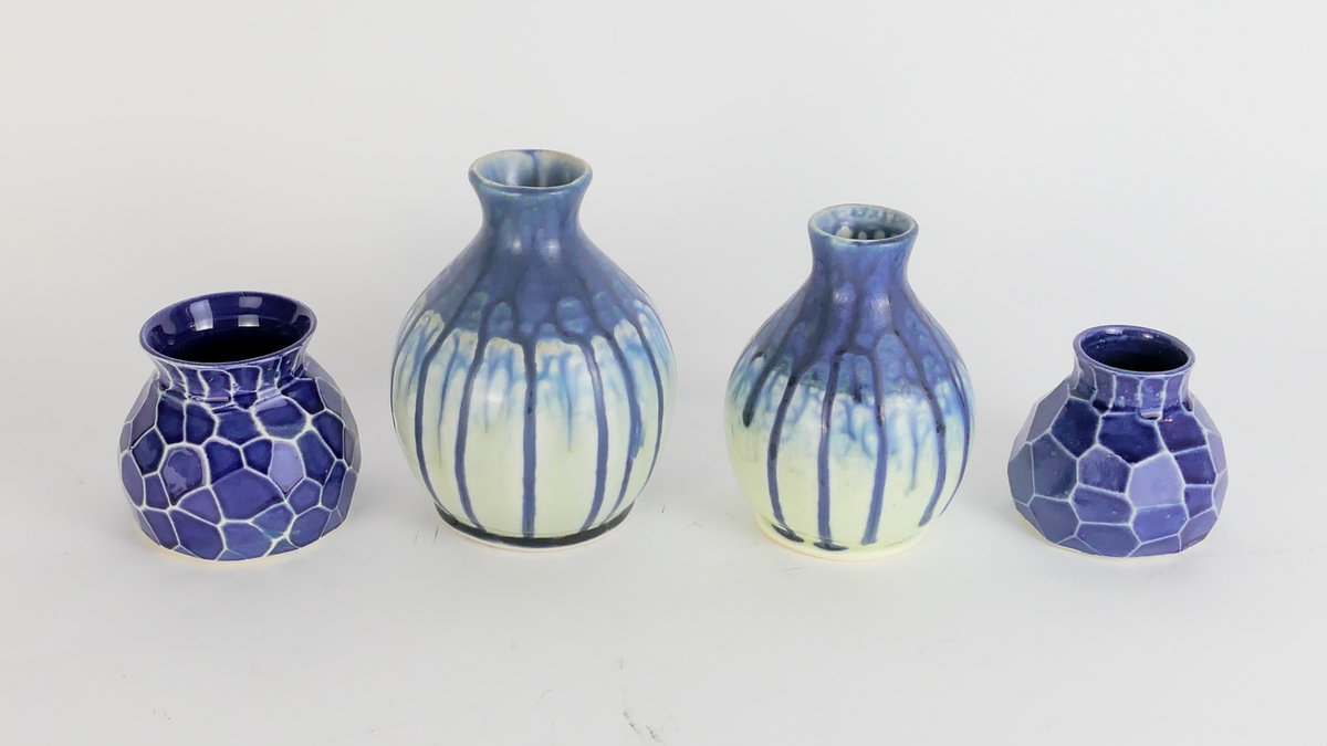 Two Pairs of Blue and White Pottery Vases